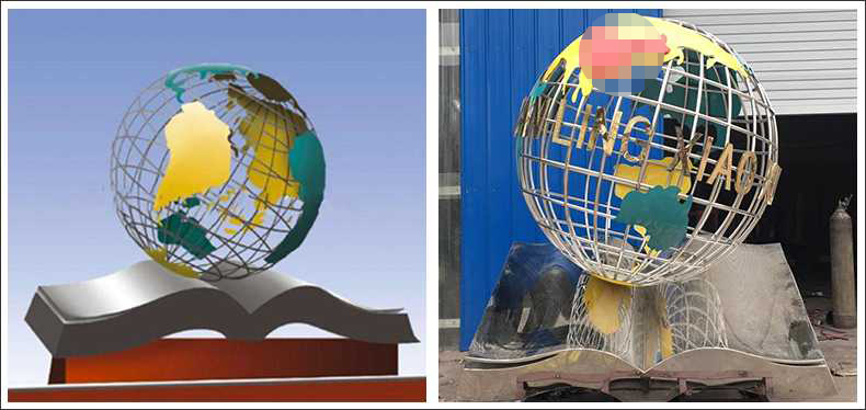 不銹鋼地球，景觀地球雕塑，學校地球儀擺件